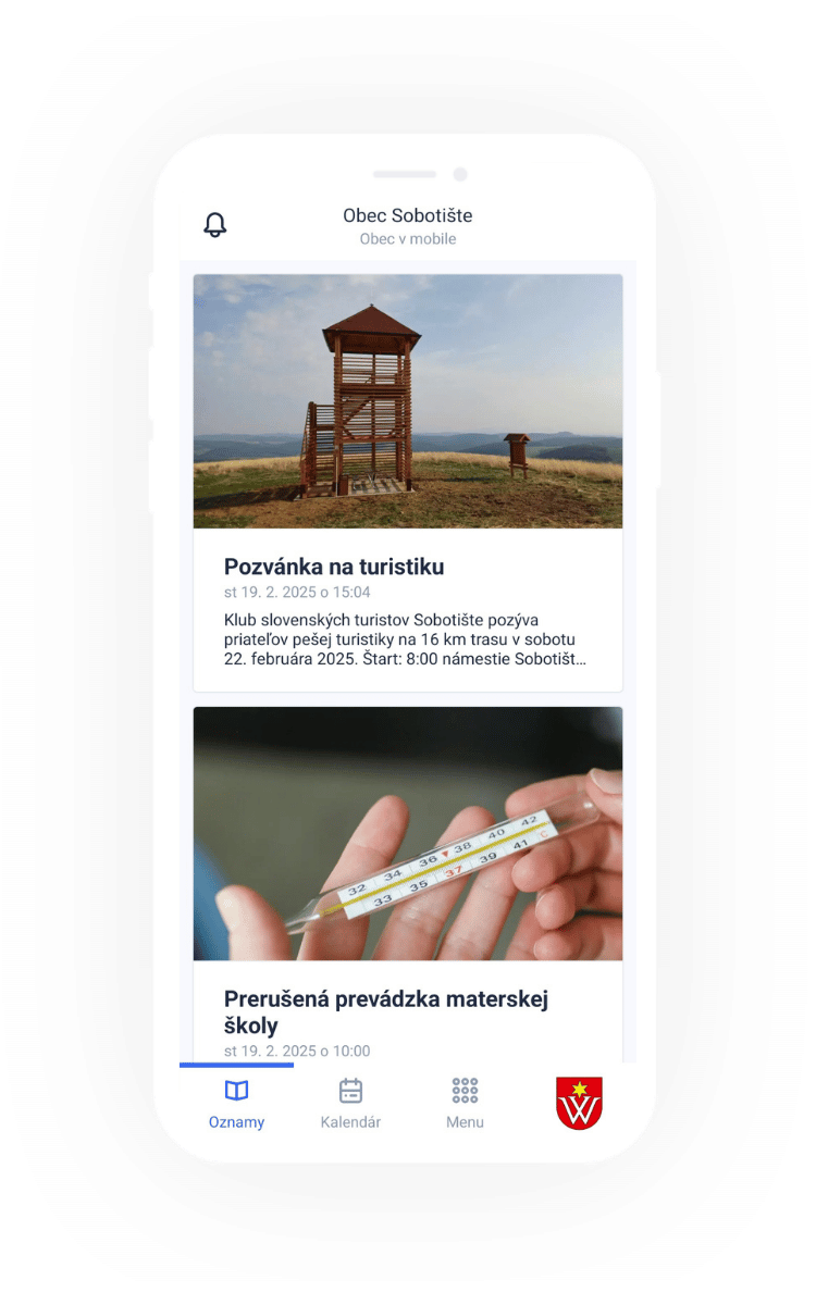 Ukázka aplikace na slovenském profilu obce Sobotište